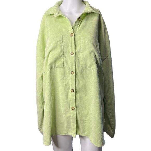 Kendall and Kylie Corduroy Button Down Shacket Green Size Medium - Picture 1 of 3